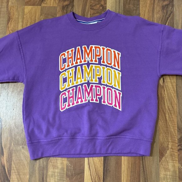 Champion Purple Sweatshirt Pullover Crewneck Sweater Shirt Top Pink Yellow Small - Picture 2 of 9